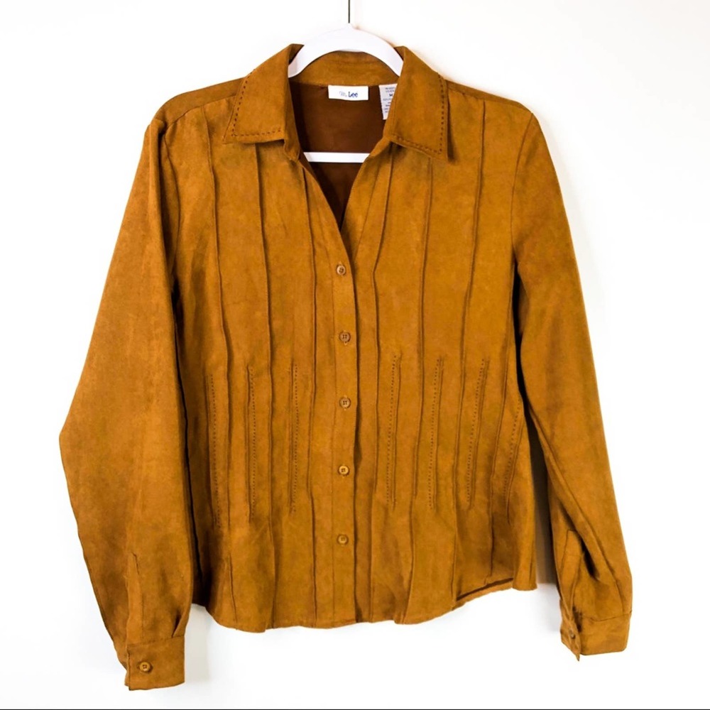 VTG 90s Lee Faux Suede Western Brown Button Down